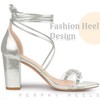 Perphy Women's Crystal Rhinestones Strap Lace Up Chunky Heel Sandals - 4 of 4