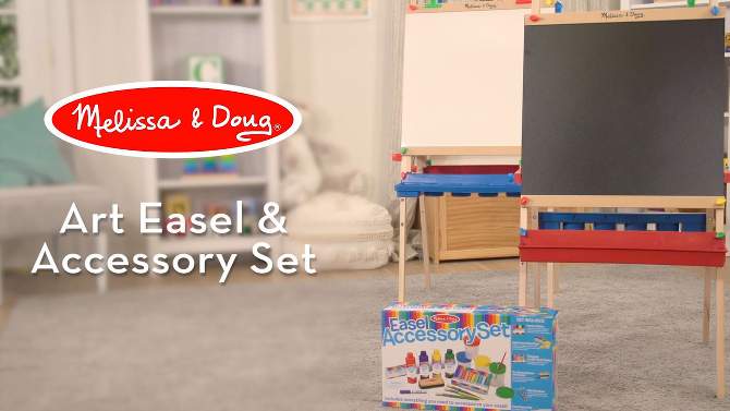 Melissa &#38; Doug Deluxe Magnetic Standing Art Easel With Chalkboard, Dry-Erase Board, and 39 Letter and Number Magnets, 2 of 16, play video