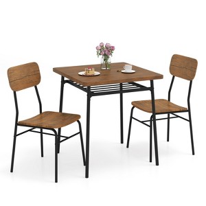 Tangkula 3-Piece Wood Square Kitchen Table & Chair Set w/ Metal Frame Storage Rack - 1 of 4