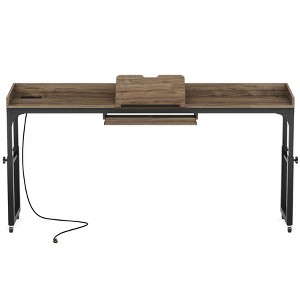 Lirago Gray Adjustable Overbed Table 70.86x15.75x35.4-43.3 Metal Frame with Charging Ports Wheels for Bedside Use - 1 of 4