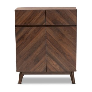 Hartman Wood Shoe Cabinet Walnut Brown - Baxton Studio: Entryway Storage, Holds 12 Pairs - 1 of 4