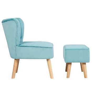 Tangkula Chair Ottoman Set Modern Curved Tufted Sofa Chair Set with Velvet Upholstery PinkBlue Green