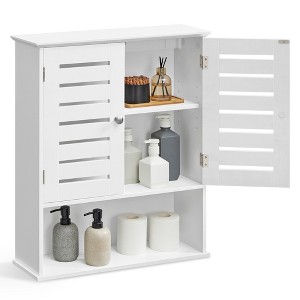 VASAGLE Bathroom Wall Cabinet, Medicine Cabinet, Wall-Mounted Bathroom Storage Cabinet, Double Slat Doors and Open Shelf, Cloud White - 1 of 4