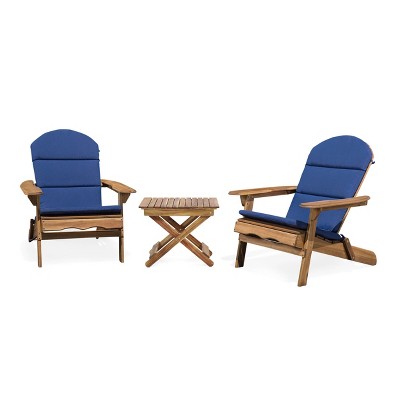 Malibu 3pc Outdoor 2 Seater Acacia Wood Chat Set with Cushions - Navy/Natural - Christopher Knight Home