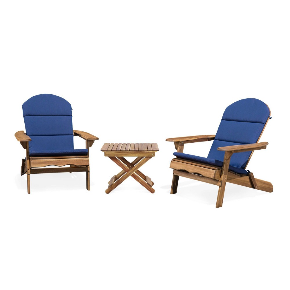 Photos - Garden Furniture Malibu 3pc Outdoor 2 Seater Acacia Wood Chat Set with Cushions - Navy/Natu