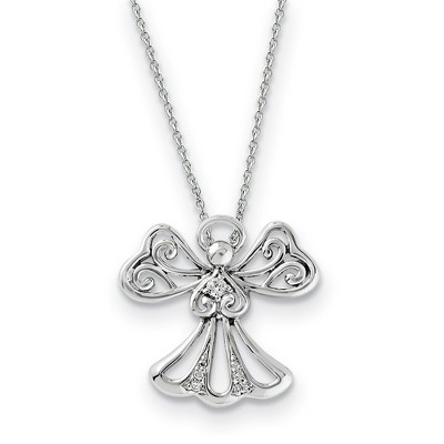 Black Bow Jewelry Rhodium Plated Sterling Silver & CZ Angel of Kindness Necklace, 18in