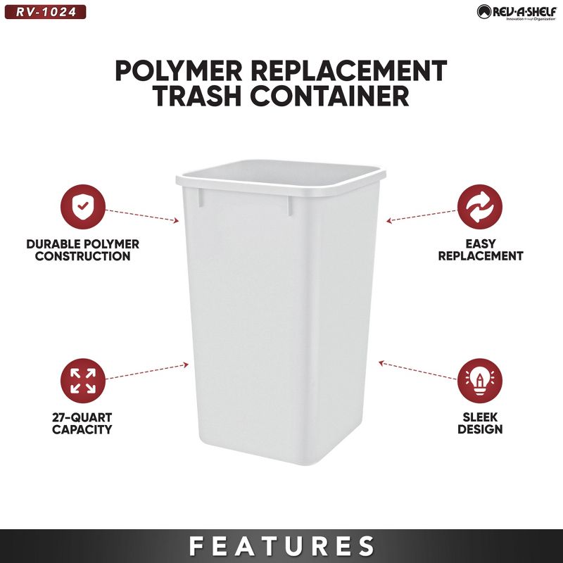 Rev-A-Shelf Polymer Replacement 27 Quart Trash Bin, 3 of 7