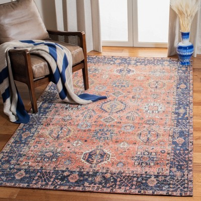 Rust and Navy Vintage Flat Woven Wool Area Rug 4' x 6'