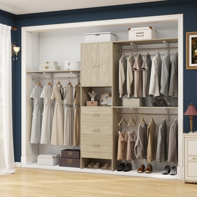 Aheaplus 20"-96" W Wooden Closet System with Doors and Drawers