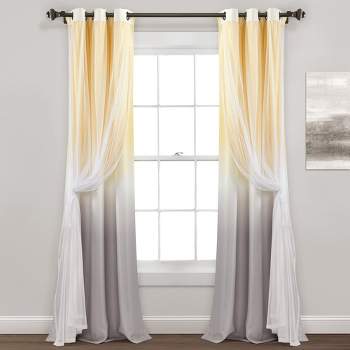 Home Boutique Umbre Fiesta Grommet Sheer/ Printed Light Filtering Window Curtain Panel Yellow/Gray Single 38X84
