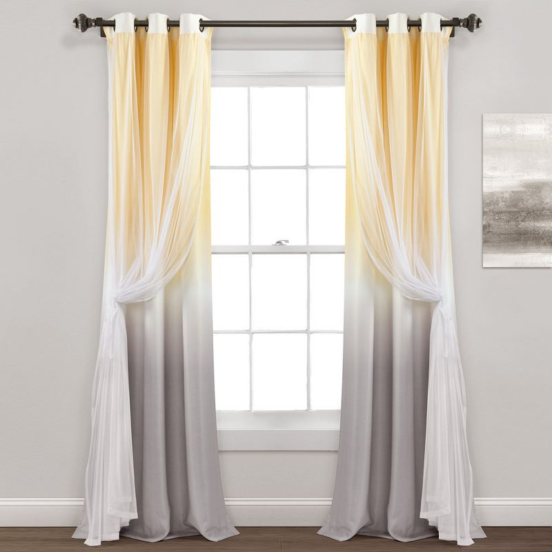 Home Boutique Umbre Fiesta Grommet Sheer/ Printed Light Filtering Window Curtain Panel Yellow/Gray Single 38X84, 1 of 2