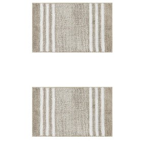 Unique Bargains Chenille Striped Pattern Non-Slip Bathroom Floor Mats 2 Pcs - 1 of 4