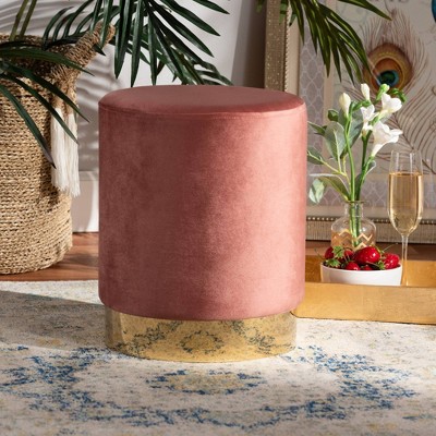Chaela Velvet Metal Ottoman - Baxton Studio