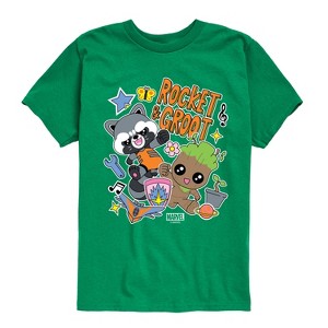 Boys' - Marvel - Guardians of the Galaxy Groot And Rocket Sticker Short Sleeve Graphic T-Shirt - 1 of 4
