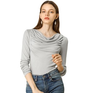 INSPIRE CHIC Women's Cowl Neck Long Sleeves Ribbed Ruched Knit Top Shirts - 1 of 4