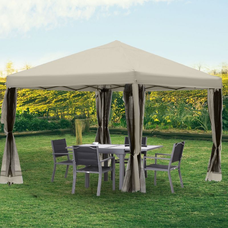 Outsunny 10' x 10' Heavy Duty Pop Up Canopy with Removable Mesh Sidewall Netting, Easy Setup Design, Outdoor Party Event with Storage Bag, 4 of 11