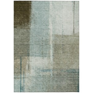 Pale Aqua And Beige Abstract Washable Indoor Outdoor Area Rug - 1 of 4
