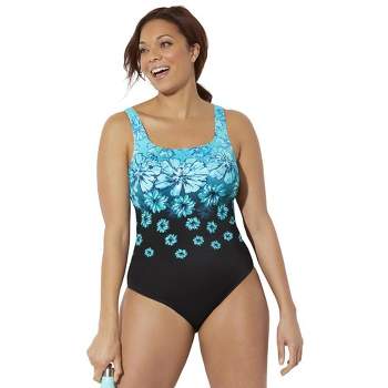 Swimsuits For All Women's Plus Size Sarong Front One Piece Swimsuit, 8 -  Turq Starburst : Target