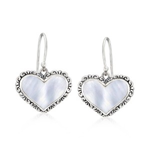Ross-Simons Mother-Of-Pearl Bali-Style Heart Drop Earrings in Sterling Silver - 1 of 3