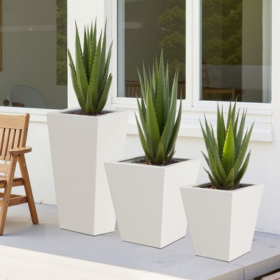 Wooakway 3-Piece Indoor Outdoor Geometric Metal Planter Pot Planter Box Patio Garden Bed White