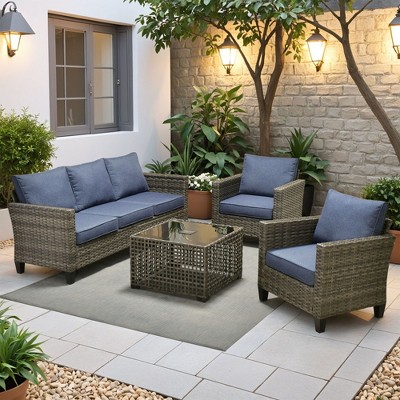 XIZZI Outdoor Sectional Sofa Set, Modular Outdoor Gray Wicker Sofa Set with Optional Solar Table, Ottomans or Fire Pit in 6 Colors, All-Weather Design