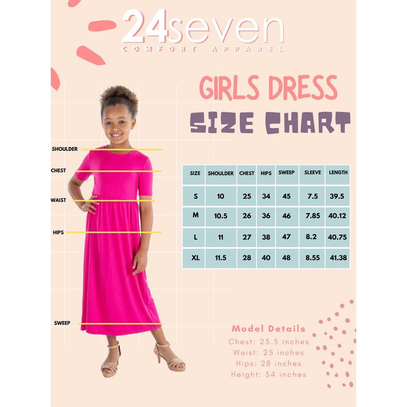 24seven Comfort Apparel Girls Short Sleeve Pleated Midi Dress, 4 of 5