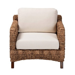 bali & pari Vevina Mahogany Wood and Woven Seagrass Arm Chair White/Natural Brown/Dark Brown: Polyester Upholstery, No Assembly Required - 1 of 4
