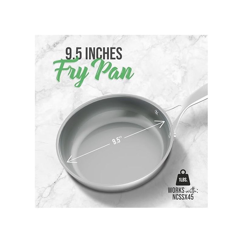 NutriChef 9.5'' Large Fry Pan - Frypan Interior Coated with Durable Ceramic Non-Stick Coating, Stainless Steel, 2 of 7