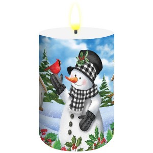 Briarwood Lane Winter Flameless Candle 6x3 Checkered Snowman Flameless Candle with Timer for Winter - 1 of 4