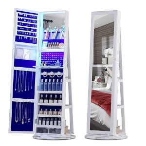 Fredees 360° Rotating 66'' Lockable Jewelry Armoire, Full Length Mirror, Large Floor Organizer with Back Shelves - 1 of 4