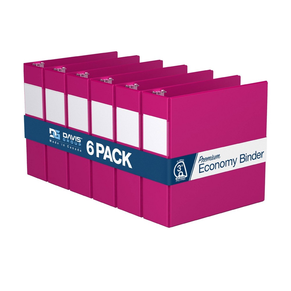 Premium Economy 3" Angle D Ring Binder 6pk Pink: Davis Group, Hard Cover, 625 Sheet Capacity, 2 Pockets, Polypropylene