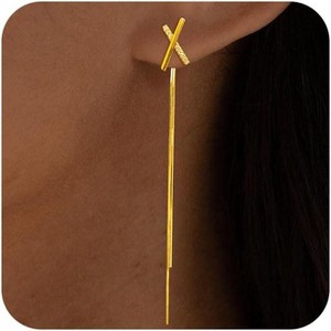 Gold Earrings for Women Trendy, Simple Dainty 14K Gold Plated Paperclip Square Chain Link Dangle Pin Stud Huggie Earrings Lightweight - 1 of 4