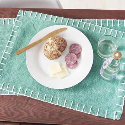 Lagoon Cotton Canvas Table Runner with Blanket Stitch Edge