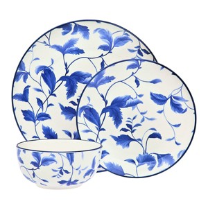 Godinger Silver 12pc Porcelain Arleigh Dinnerware Set: Floral Botanical Pattern, Service for 4, Includes Plates & Bowls - 1 of 2
