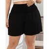 Women Plus Size Comfy Shorts Elastic High Waist Casual Summer Pleated Lounge RayonShorts - 2 of 4