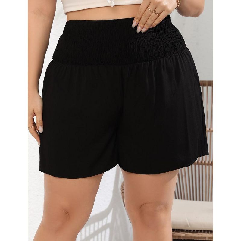 Women Plus Size Comfy Shorts Elastic High Waist Casual Summer Pleated Lounge Shorts, 2 of 7