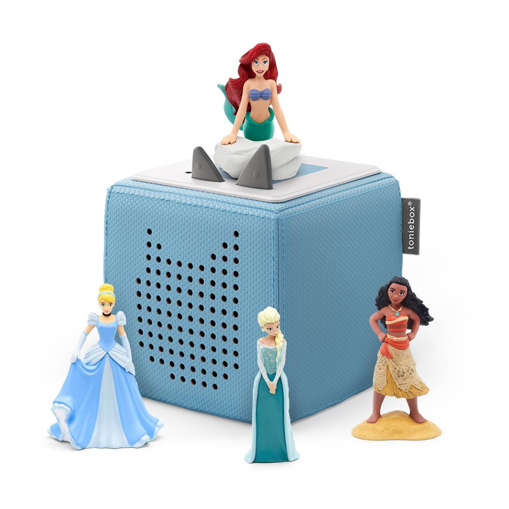 Disney Toniebox Starter Set Light Blue with Tonies Elsa, Moana, Cinderella, and Little Mermaid Figurines Bundle