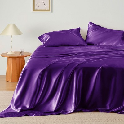 Satin Sheets King - Similar to Silk Sheets, Silky Bedsheet, Luxury & Ultra Soft, Non-Fading & Wrinkle Free, Good for Hair & Skin, Gifts for Women, 4 P
