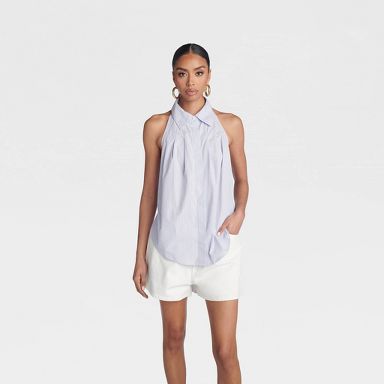 KBB by KAHLANA Women's 'The Collared Halter Top' - Lavender Striped XXS