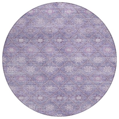 HomeRoots 8' Purple And Ivory Round Floral Washable Indoor Outdoor Area Rug