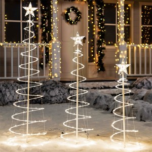 SYNCFUN 3 Packs Spiral Tree Christmas Decoration Outdoor, 218 LED Decorative Yard Lights with Stakes for Outside Lawn Garden Christmas Eve Night Decor - 1 of 4