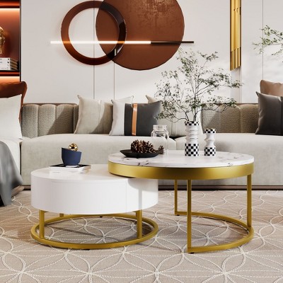 NicBex Coffee Tables for Living Room Modern 31.5" Round Coffee Table Lift-top Nesting Coffee Tables with 2 Drawers and Storage