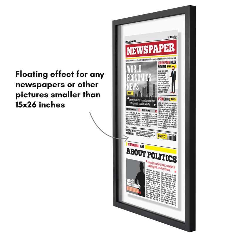 Americanflat Floating Frame for Newspaper - Composite Wood & Plexiglass - 15x26 - Black, 4 of 9