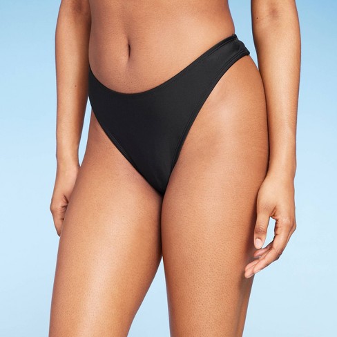 Women's Scoop Front Extra High Leg Thong Bikini Bottom - Wild Fable™ Black  XXS