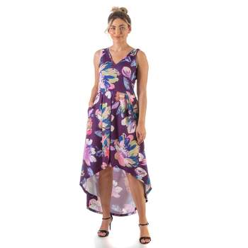 24seven Comfort Apparel Purple Sleeveless Pleated High Low Pocket Dress