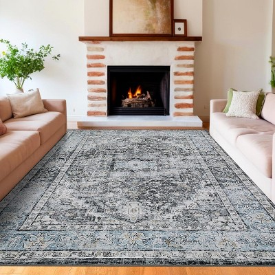 Vintage Area Rug – Stain-Resistant Non-Shedding Non-Slip Soft Carpet for Bedroom Dining Room Home Office Low Pile.