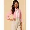 Allegra K Women's Point Collar Tie neck 3/4 Sleeve Button-Down Shirt - 3 of 4