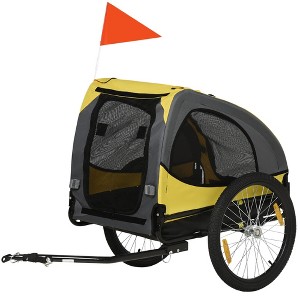 Skyzone Yellow Dog Bike Trailer & Stroller: Mesh Windows, Safety Leash, Reflectors, Quick-Release - 1 of 4