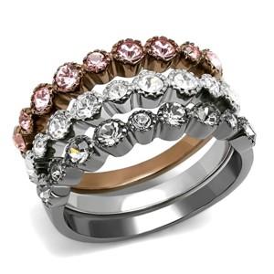 Slickblue Women's Stainless Steel Ring with Multi-Color Synthetic Stone, IP Light Black & Coffee Plating, Size 5-10 - 1 of 4