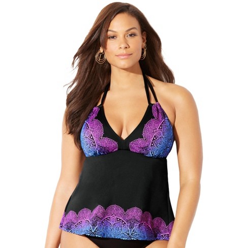 Swimsuits For All Women's Plus Size Lace Plunge One Piece Swimsuit